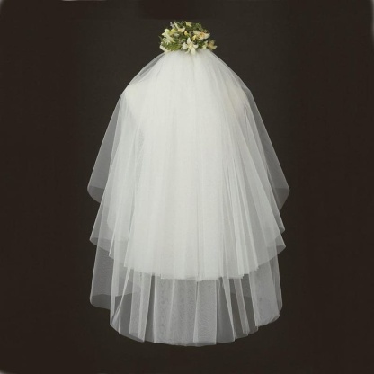 Elegant White Short Tulle With Comb Wedding Veils | Babyonlinewholesale-Babyonlinewholesale
