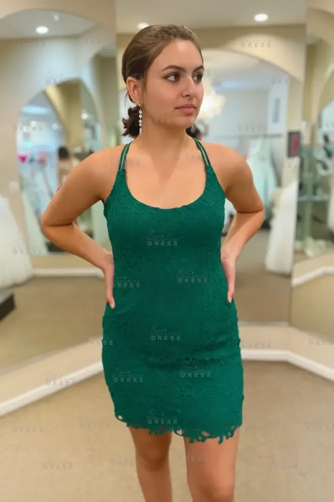 Spaghetti Straps Short Lace Homecoming Dresses 