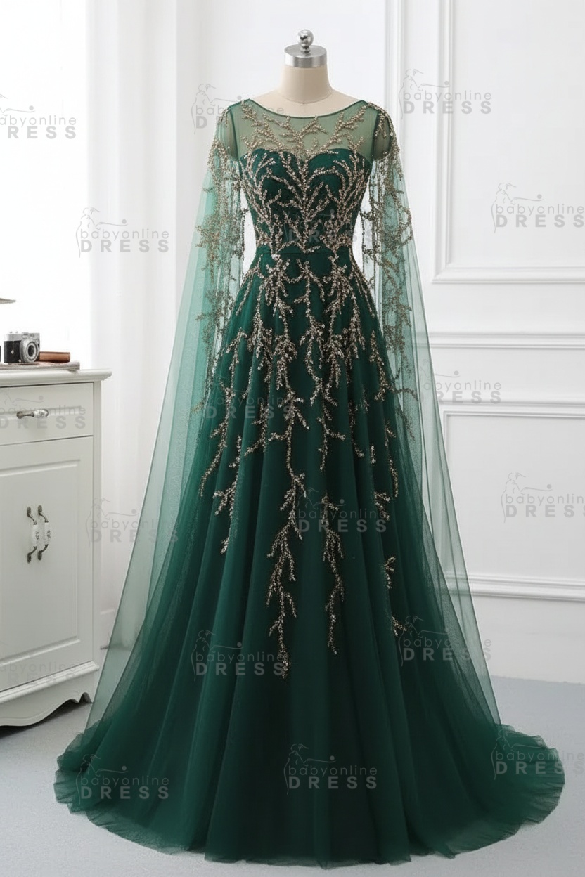 Elegant Jewel Long Sleeves Ruffle Prom Dresses with Beadings Online