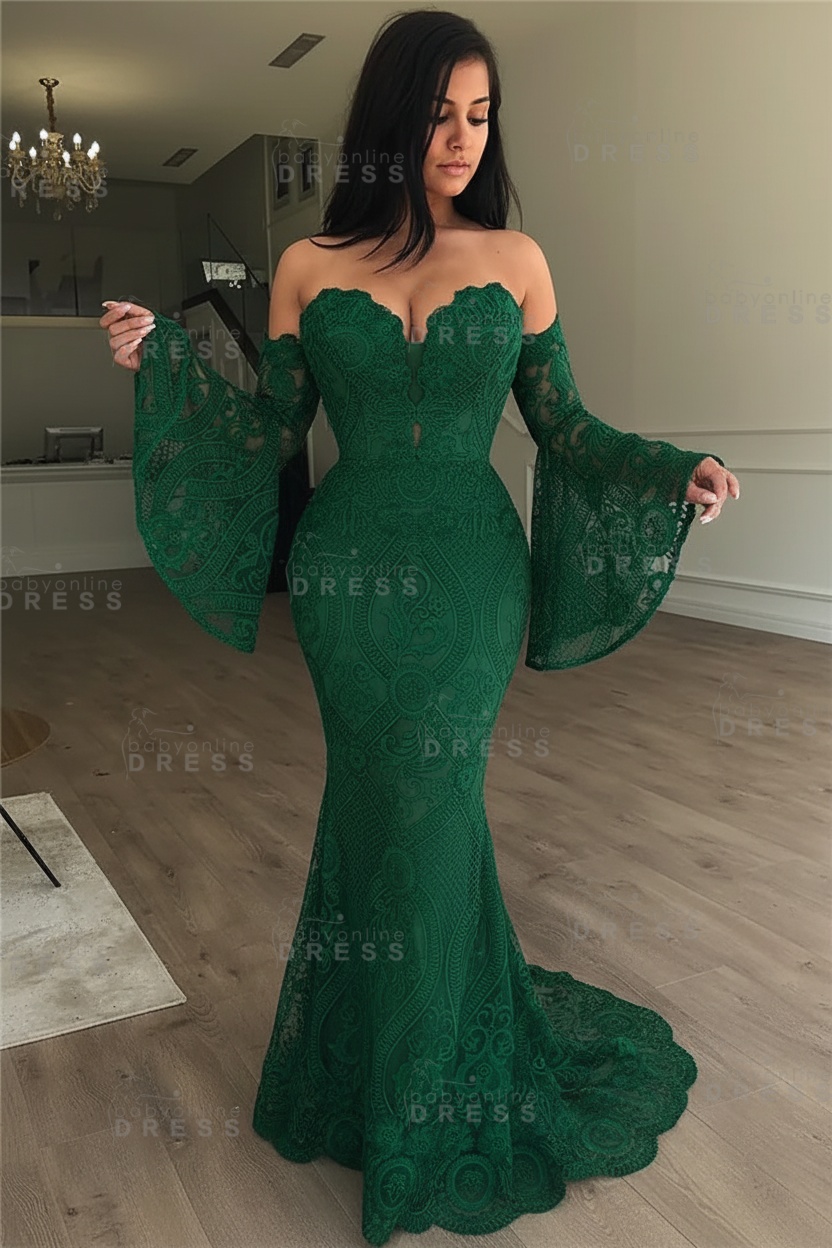 Off-the-Shoulder Long Sleeves Lace Floor-Length Mermaid Evening Dress