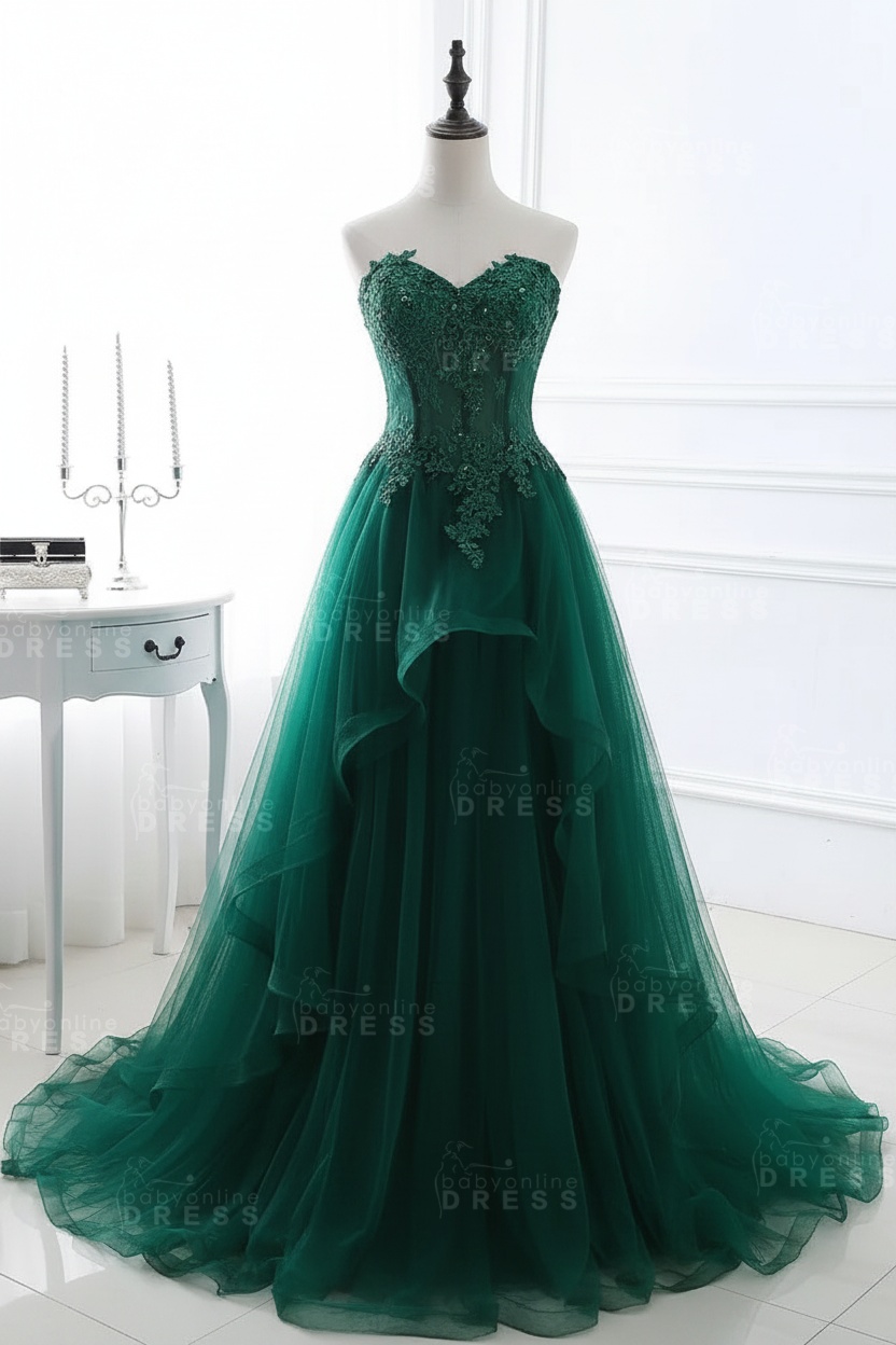 CHARLIZE |Ball Gown Sweetheart Tulle Sky Blue Prom Dress with Sequins BM0422