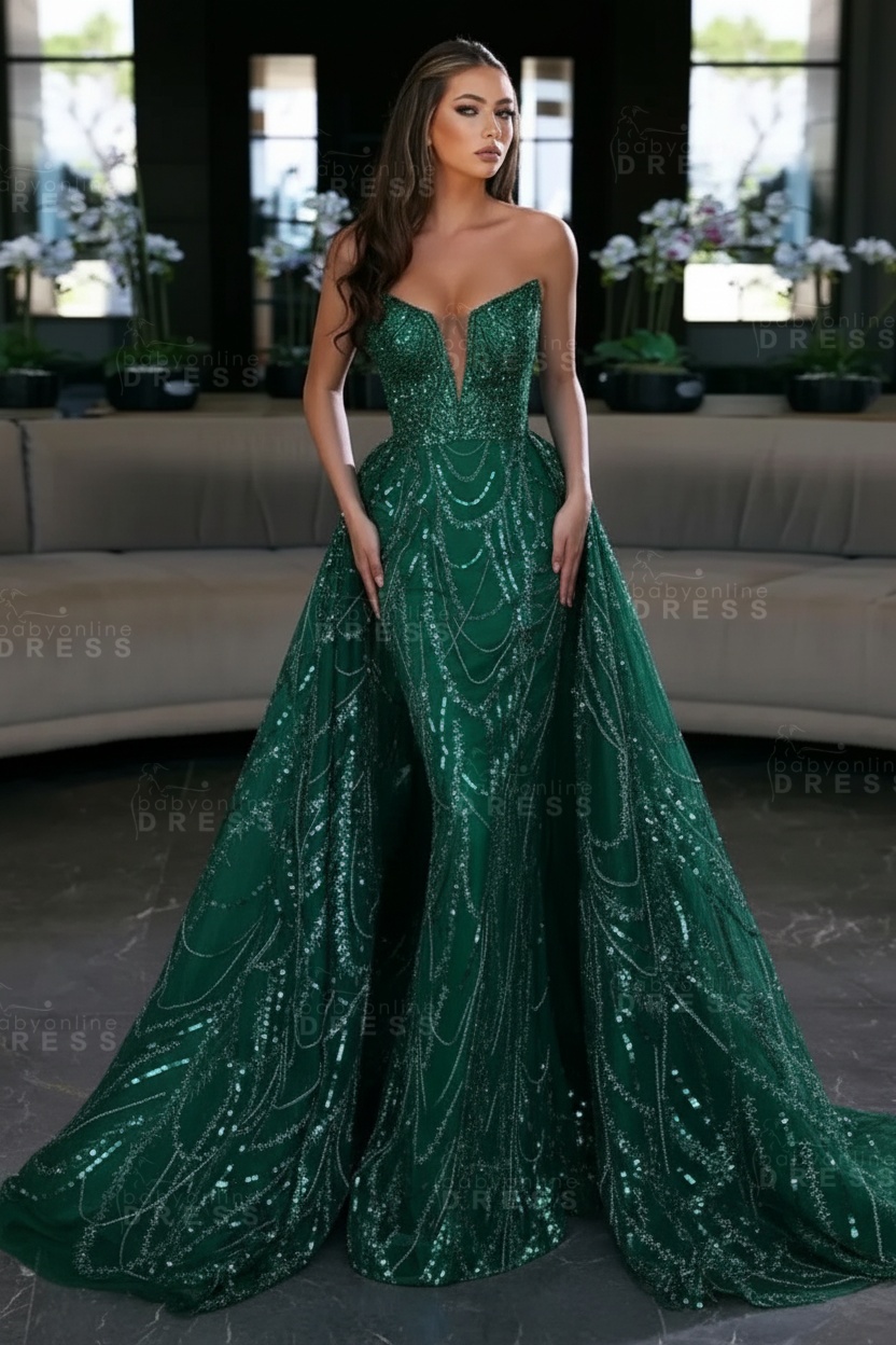 Blue Sequin Mermaid Sweetheart Prom Dresses with Overskirt