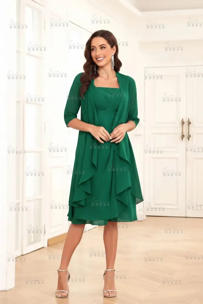 Elegant Pleated Chiffon Two Piece Mother of the Bride Dress