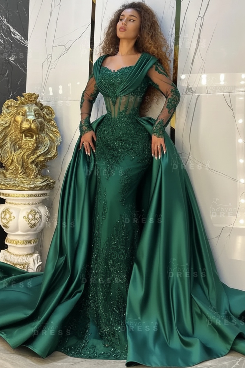 Gorgeous Sweetheart Appliques Lace A-Line Prom Dresses Long Sleeve Chapel Train