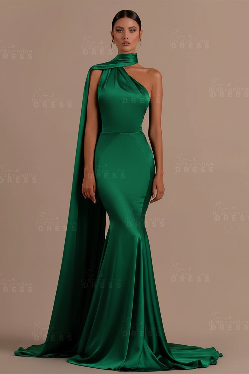 Black One shoulder Mermaid Long Sleeveless Prom Dresses