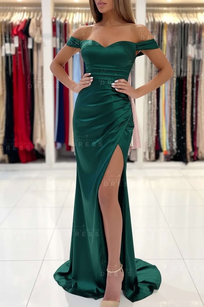 Simple Red Off Shoulder Sweetheart Mermaid Long Prom Dress