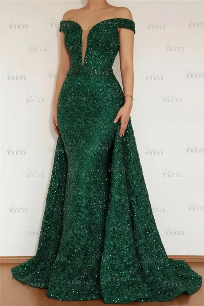Burgundy Glamorous Mermaid Off The Shoulder Lace Appliques Prom Dress With Detachable Skirt