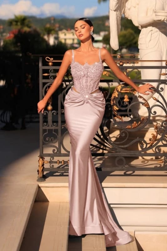 Strapless Dusty Blue Mermaid Satin Long Prom Dresses-Babyonlinewholesale