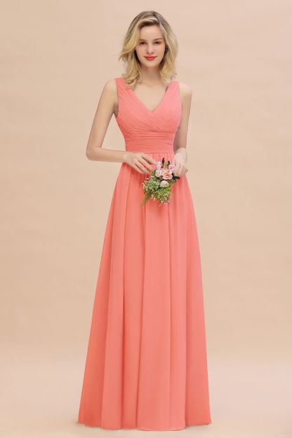 Elegant V-Neck Ruffles Bridesmaid Dress On Sale | Sexy Long Evening Dresses