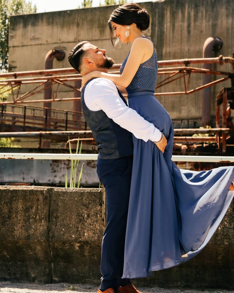 Halter Chiffon Long Wedding Party Dress Evening Swing Dress