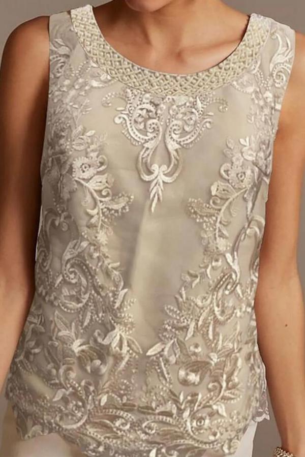 Chiffon Mother of the Bride Dress Scoop Neeck Floral Lace Jumpsuit Wedding Guest Dress