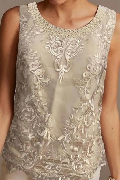 Chiffon Mother of the Bride Dress Scoop Neeck Floral Lace Jumpsuit Wedding Guest Dress