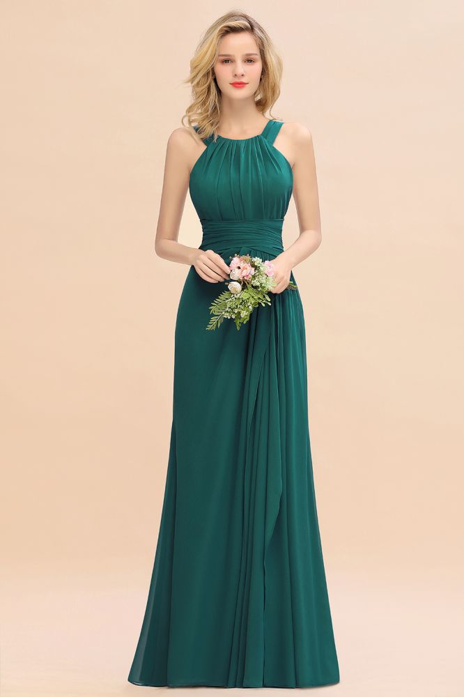 Halter Chiffon Mermaid Bridesmaid Dress Sleeveless Wedding Party Dress