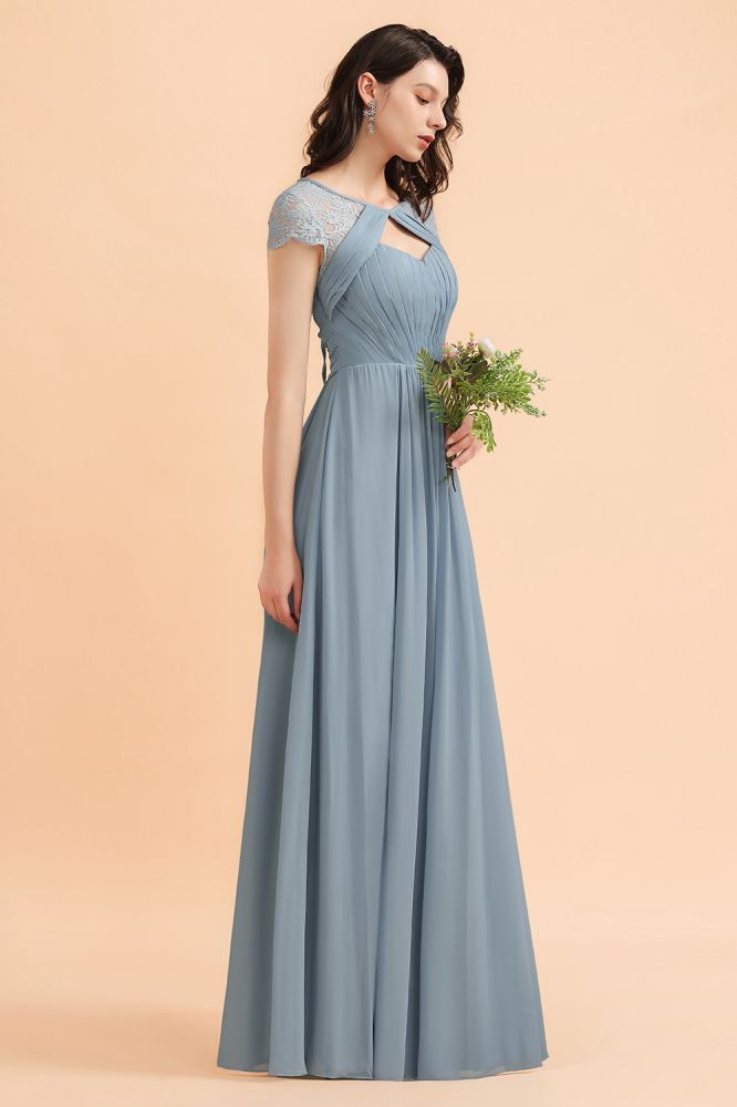 Cap Sleeves Chiffon Aline Bridesmaid Dress Floor Length Evening Swing Dress