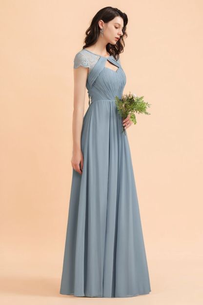 Cap Sleeves Chiffon Aline Bridesmaid Dress Floor Length Evening Swing Dress