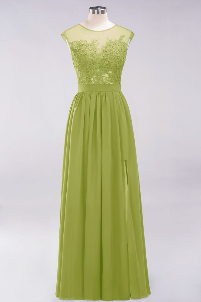 A-line Chiffon Lace Jewel Sleeveless Floor-Length Bridesmaid Dresses with Appliques