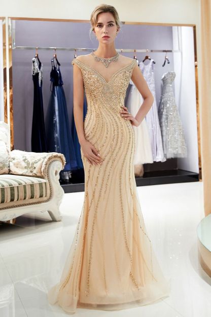 MARTHA | Mermaid Floor Length Sleeveless Golden Beading Evening Gowns
