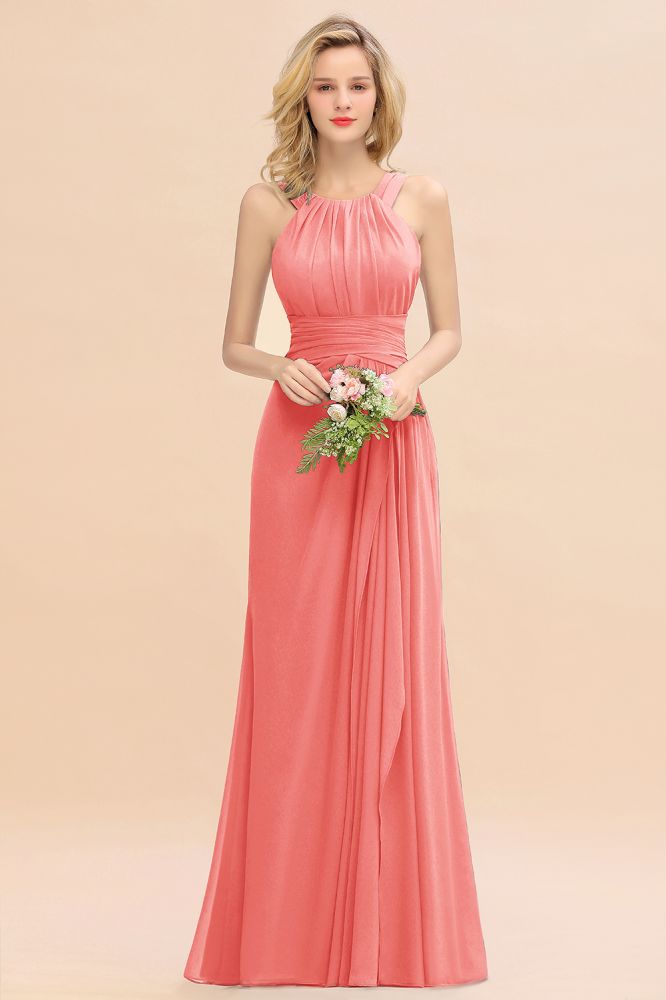 Halter Chiffon Mermaid Bridesmaid Dress Sleeveless Wedding Party Dress