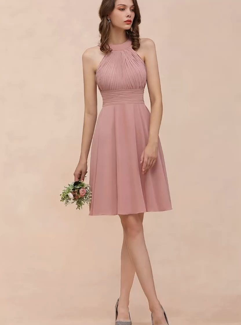Halter Soft Chiffon Aline Short Bridesmaid Dress