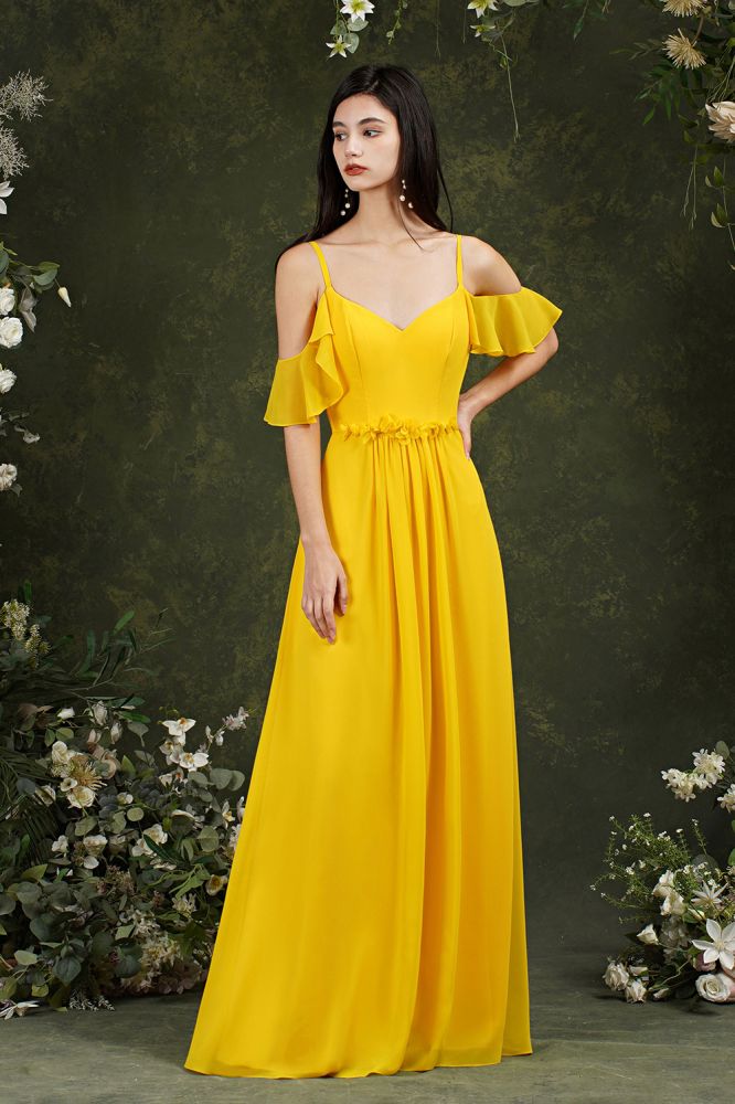Ruffles Aline Spaghetti Strapes Tulle Long Prom Dress