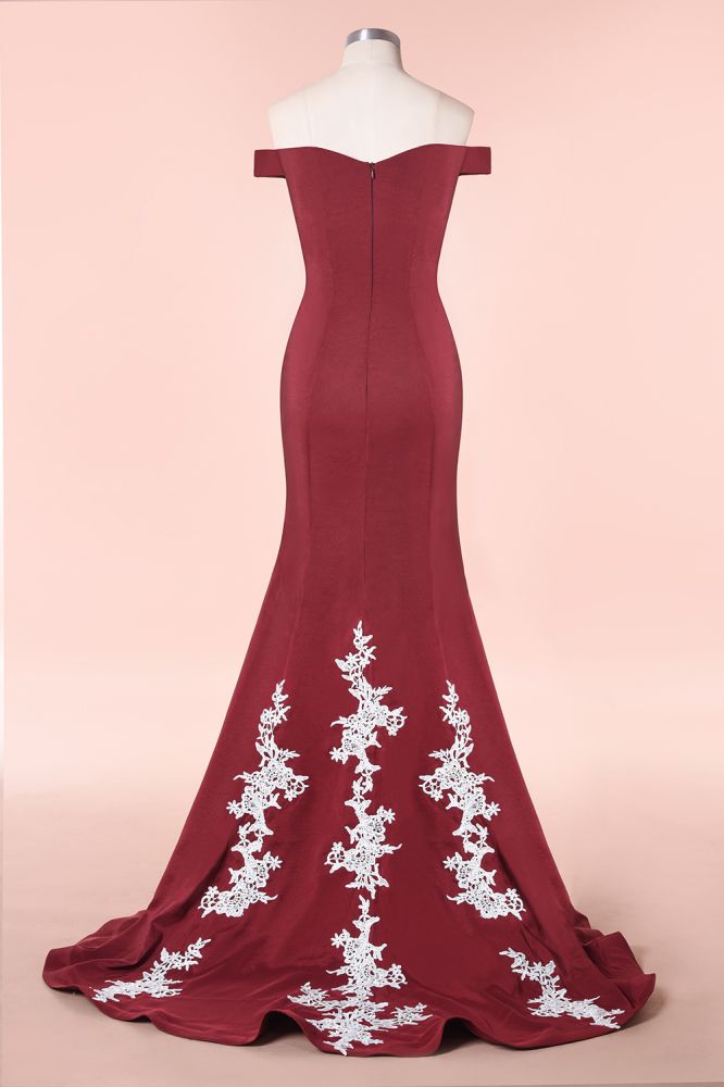 Mermaid Off The Shoulder Sweet Heart Lace Appliques Bridesmaid Dresses | Long Burgundy Gowns With Sweep Train-Babyonlinewholesale