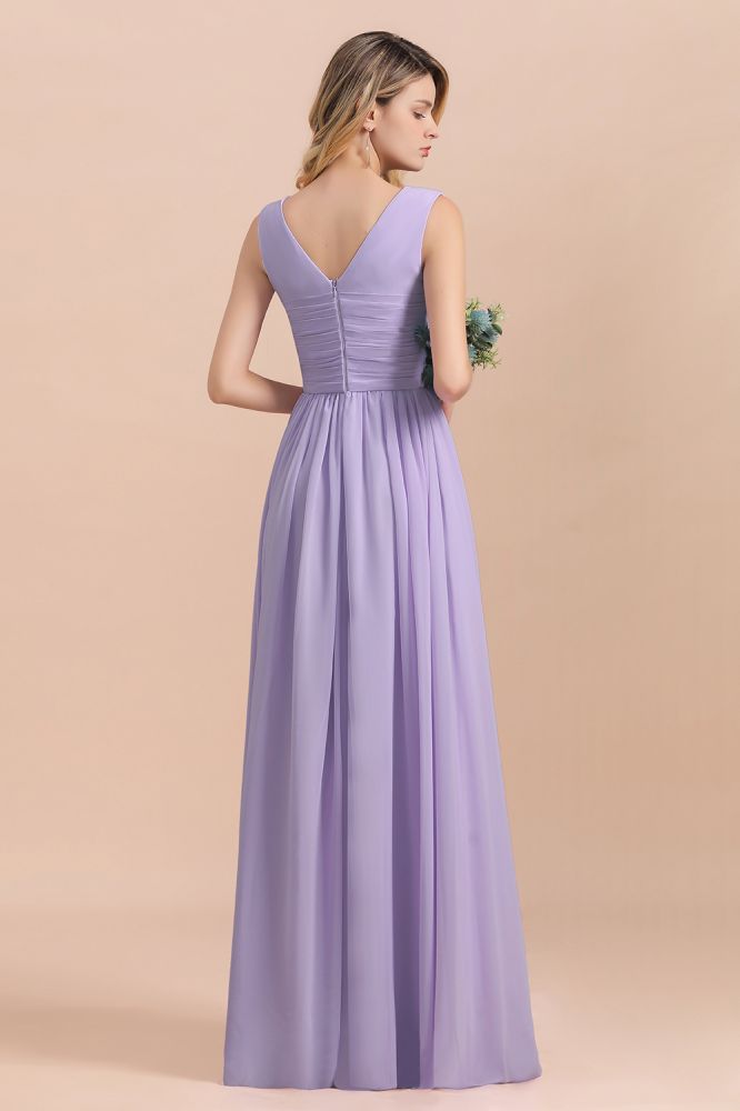 Lilac V-Neck Aline Evening Dress Sleeveless Chiffon Bridesmaid Dress