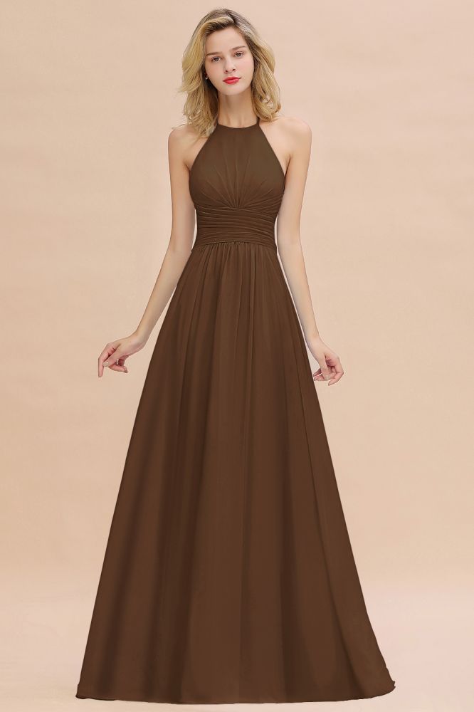 Stylish Sky Blue Halter Soft Chiffon Bridesmaid Dress Aline Evening Swing Dress
