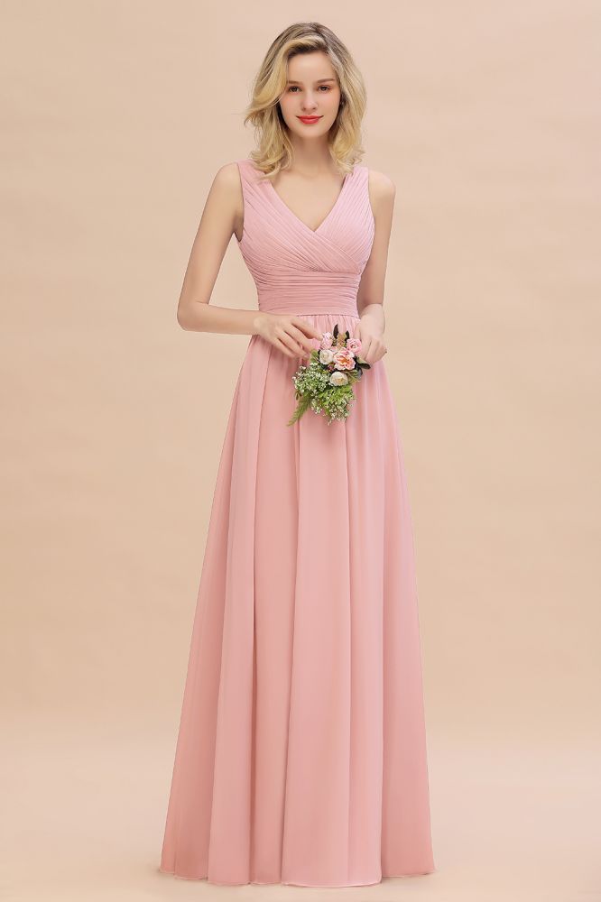 Elegant V-Neck Ruffles Bridesmaid Dress On Sale | Sexy Long Evening Dresses