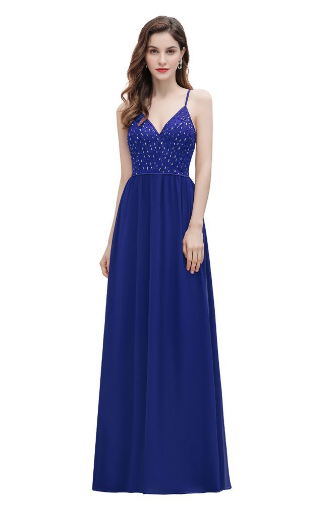 V-Neck Straps A-line Bridesmaid Dress Sequins Evening Dress