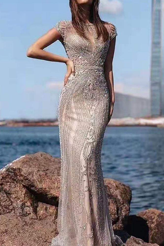 Luxury Mermaid Halter Rhinestones Prom Dress with Tassel | Sparkle Formal Evening Dresses