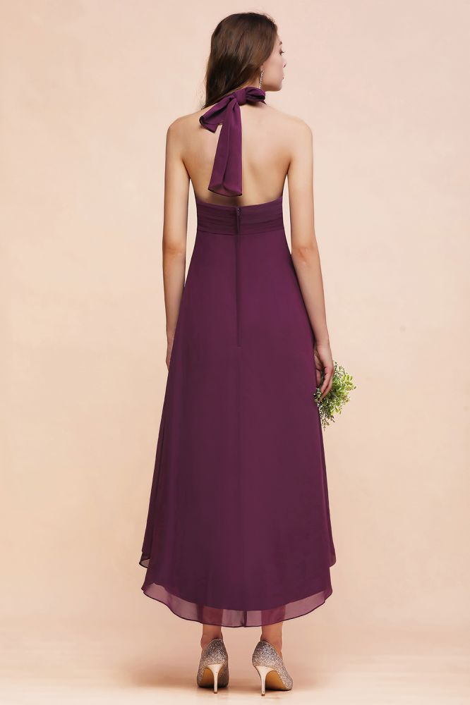 Halter Chiffon Hi-Lo Party Dress for Wedding Women Bridesmaid Dress