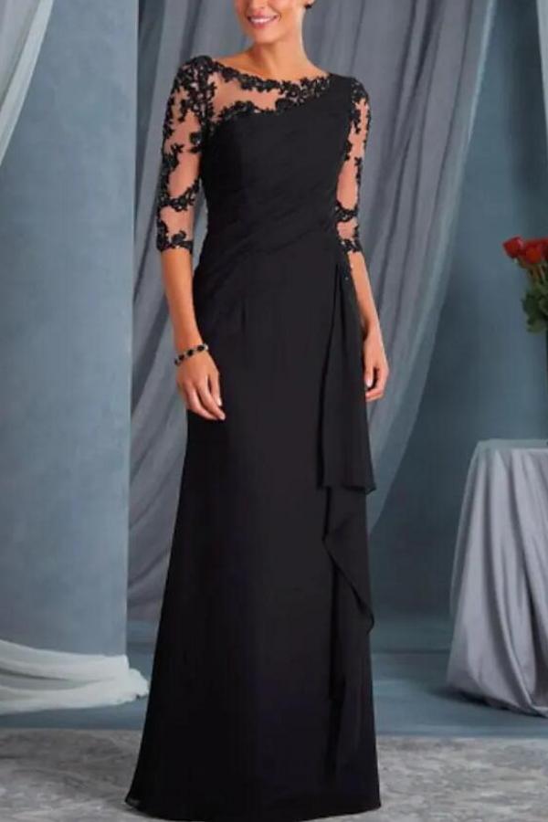 Elegant Black Half Sleeves Mother of the Bride Dress