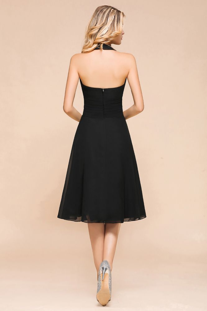 Chic Halter Black V-Neck Knee Length Party Dress