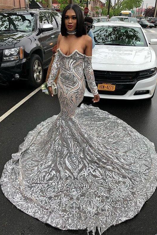 long sleeve prom dresses 2021 High-end Black See-through Prom Dresses 2021 A-Line / Princess Scoop Neck Long Sleeve Beading Feather Sweep Train Formal Dresses