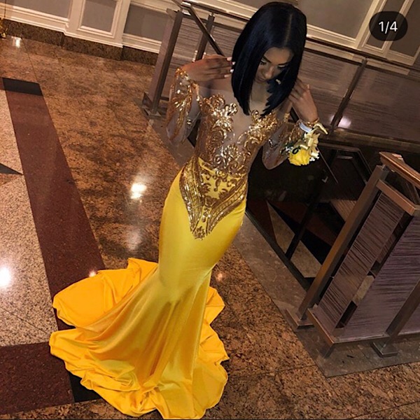 Sexy Off Shoulder Applique Satin Long Sleeve Mermaid Slim Prom Gown