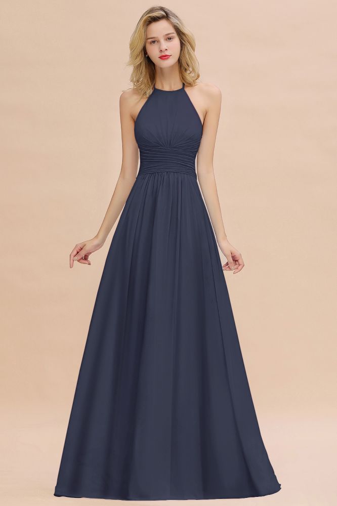 Stylish Sky Blue Halter Soft Chiffon Bridesmaid Dress Aline Evening Swing Dress