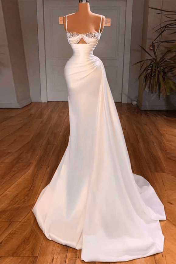 Straps Keyhole Mermaid White A-line Wedding Dresses