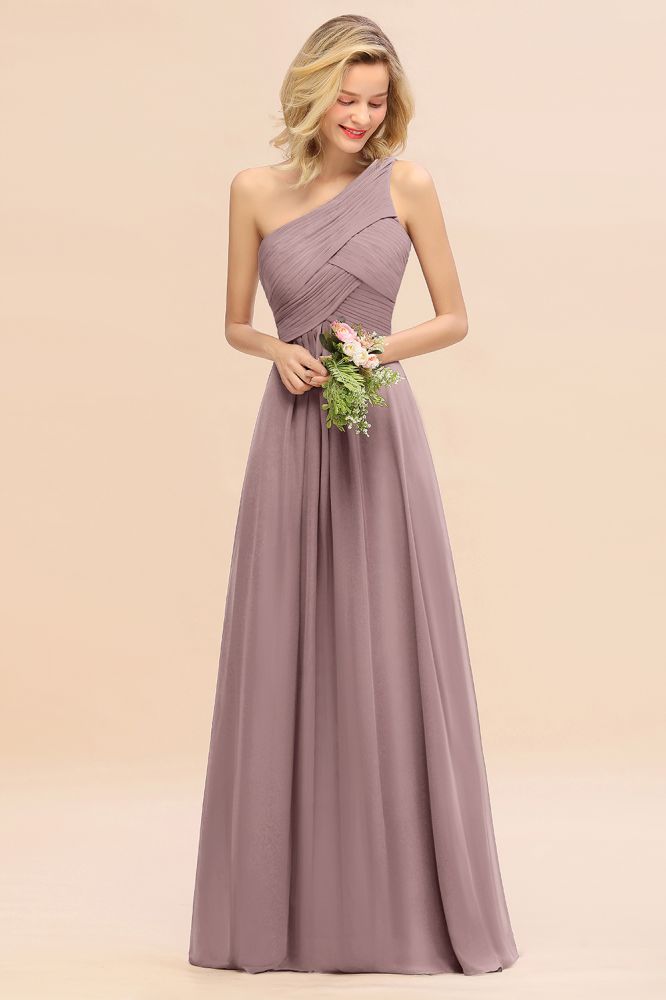 Elegant Ruffles One Shoulder Prom Dresses | A-Line Sleeveless Evening Dresses
