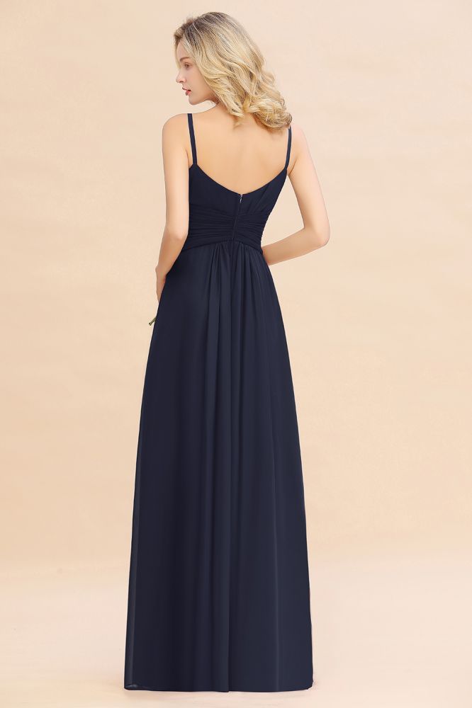 Navy blue a-line chiffon bridesmaid dress