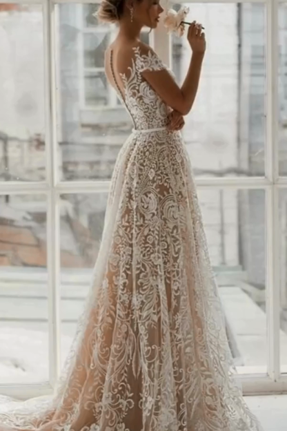 Chic Off Shoulder Floral Slim A-line Wedding Dress