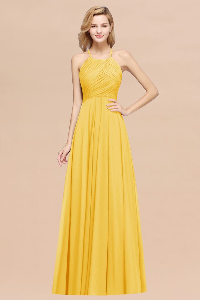 A-Line Chiffon Halter Ruffles Floor-Length Bridesmaid Dress