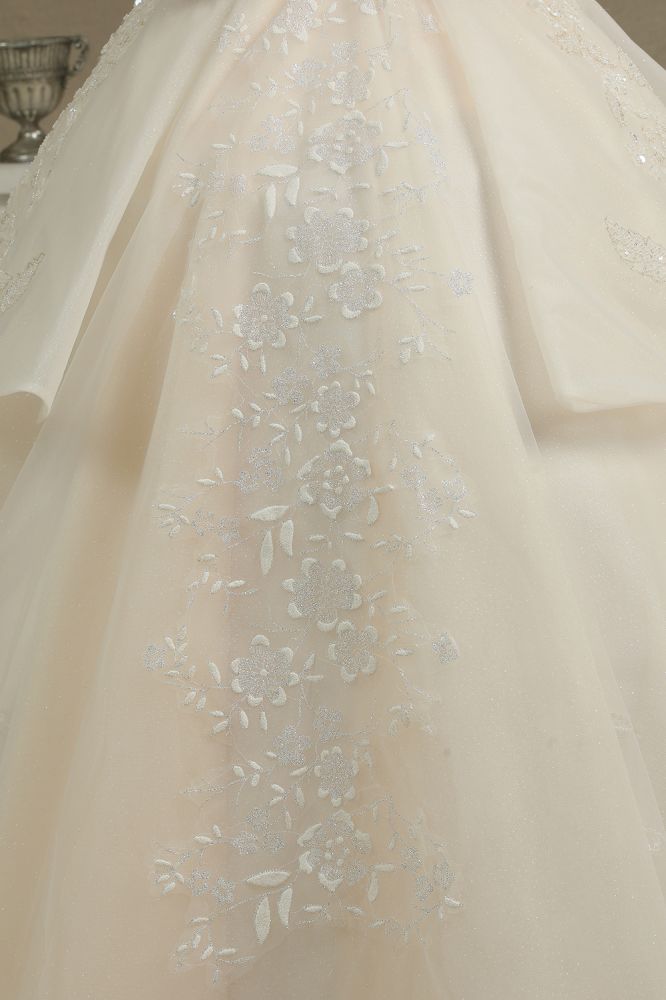 Elegant Off-the-Shoulder Tulle Lace Ball Gown Floor Length Graden Bridal Gown