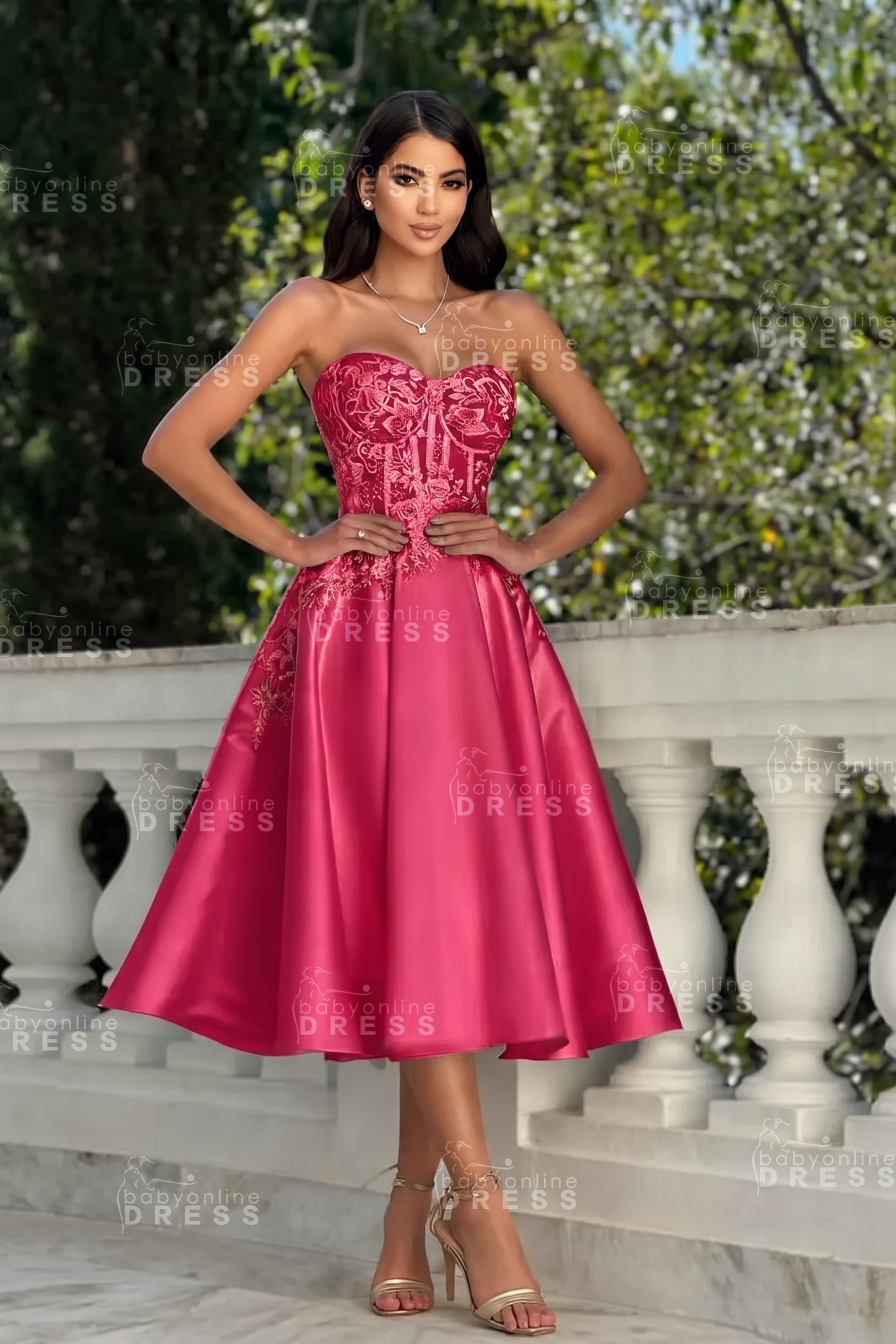 Stunning Strapless Sweetheart Tea-Length A-Line Satin Prom Dresses White