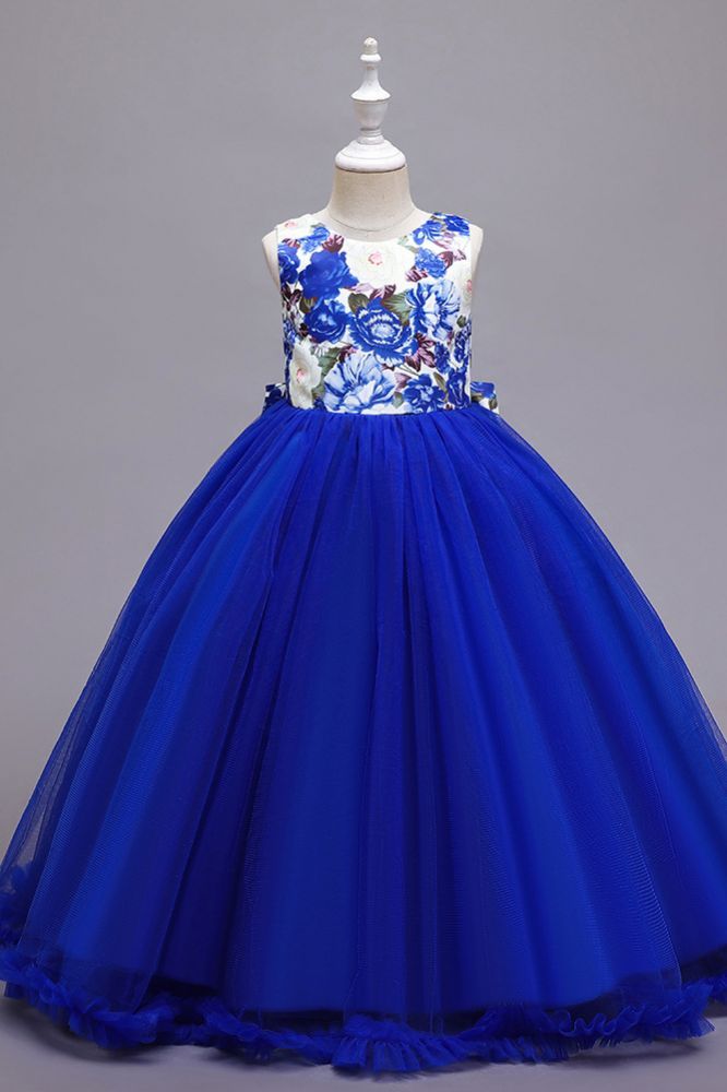 Two toned royal blue sleeveless high neck cute flower girl dress