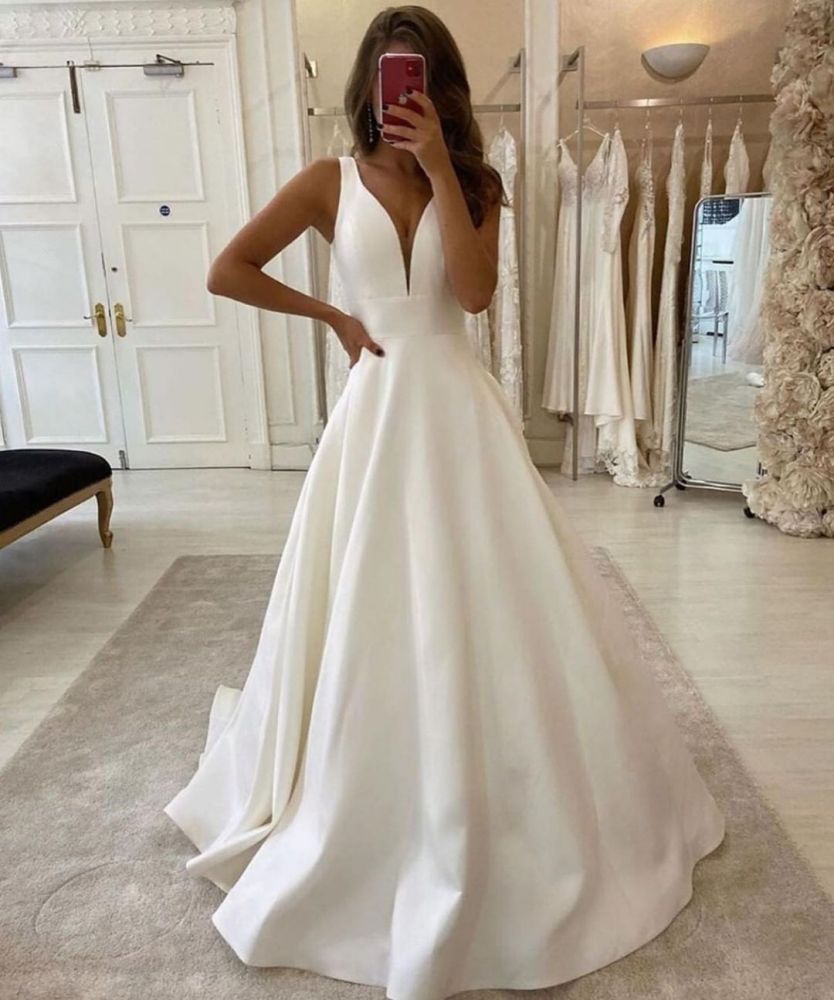 A-line Wedding Dress Double V-Neck Bridal Gowns