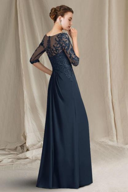 Fashionable Jewel Neck 3/4 Long Sleeves Floor-Length A-Line Chiffon Prom Dresses