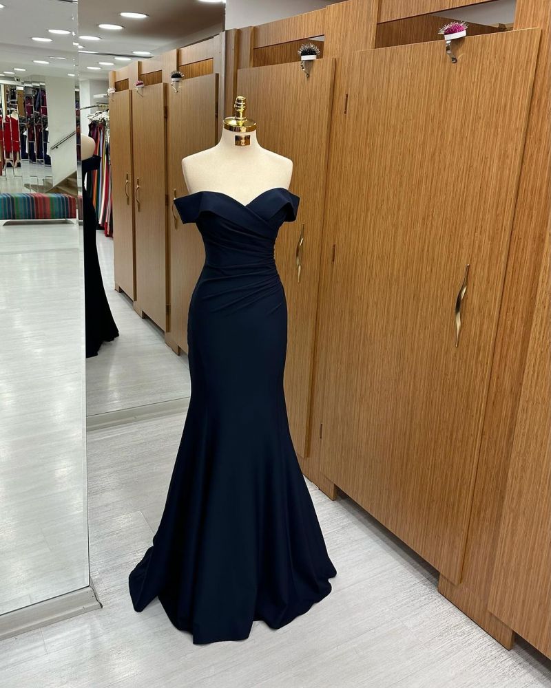 Sweetheart Off the shoulder Black Mermaid Prom Dresses
