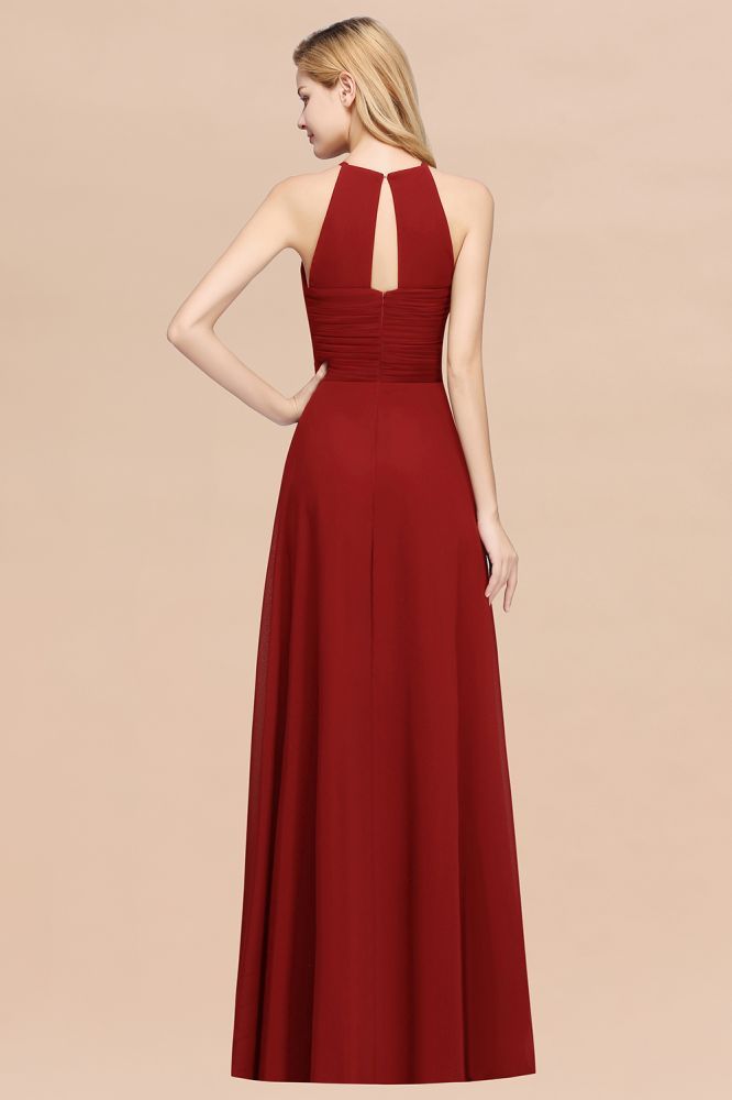 Rust halter chiffon floor length bridesmaid dress