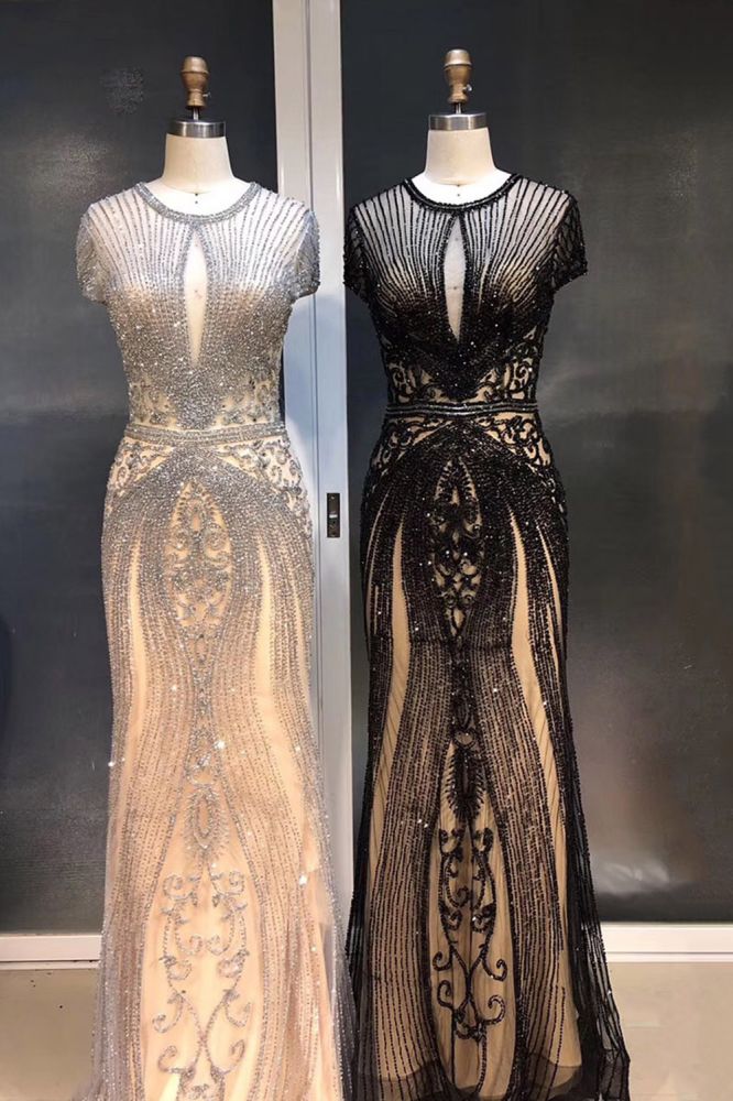 Luxury Mermaid Halter Rhinestones Prom Dress with Tassel | Sparkle Formal Evening Dresses