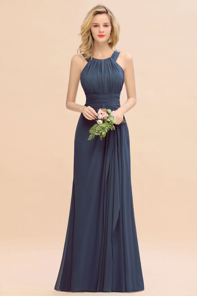Halter Chiffon Mermaid Bridesmaid Dress Sleeveless Wedding Party Dress